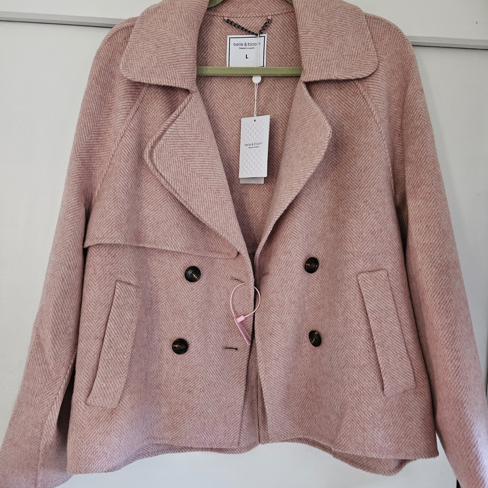 Belle & Bloom Pink Double-Breasted Pea Coat